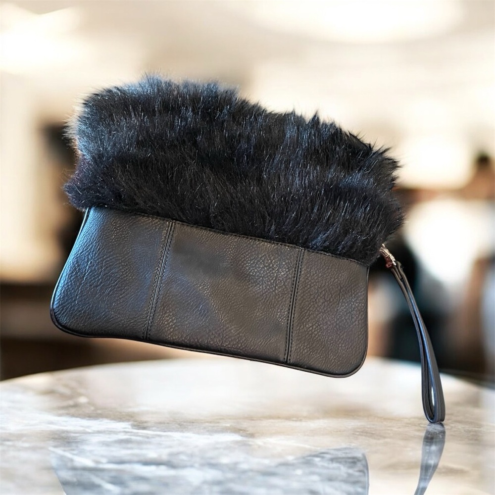 Carlos Santana Black Faux Fur Accent Purse
